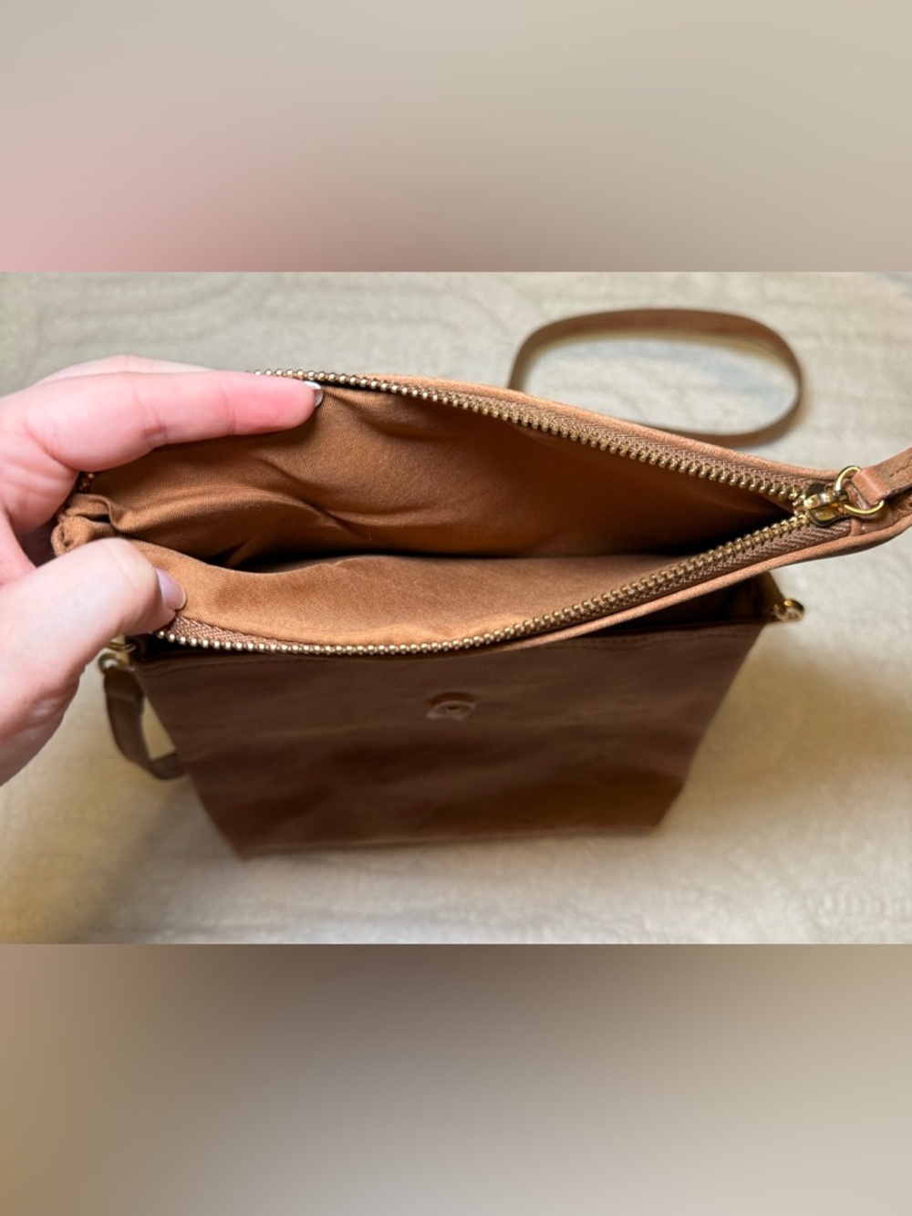 Tan Crossbody Bag with Front Zip Flap - Women’s Crossbody - Picture 7 of 12